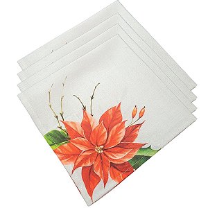 Kit 4 Guardanapos De Tecido Flor Natal 40cmx40cm - UN / 4