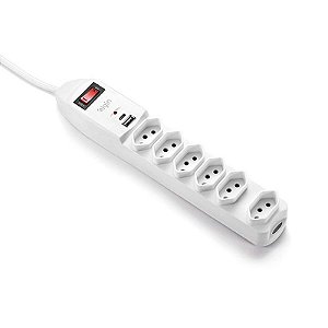 Filtro De Linha Com 6 Tomadas + Usb Tipo A/c 10a