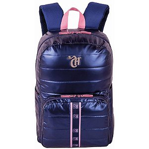 Mochila Capricho Puffer G 42cm Azul Metálico