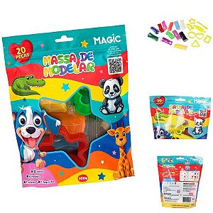 Massa Para Modelar Criativa Magic 300g Com 12 Cores E 6 Moldes