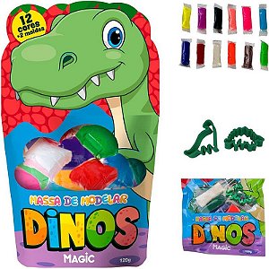 Massa Para Modelar Criativa Dino 120g Com 12 Cores E 2 Moldes