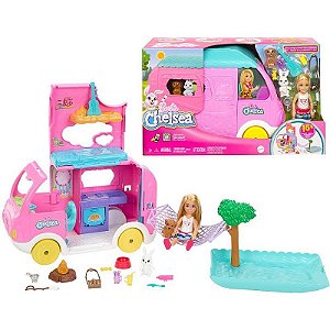 Barbie Family Chelsea Trailer De Camping 2 Em 1