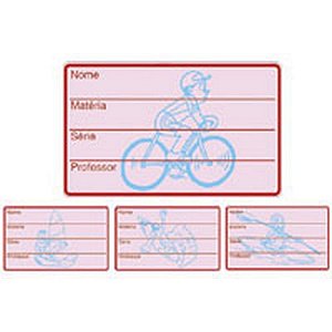 Etiqueta Escolar Decorada Fundo Rosa Com Desenho Azul/cinza - Pacote Com 400 Unidades