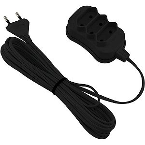 Extensão Elétrica Bipolar 5m 3 Entradas Preta