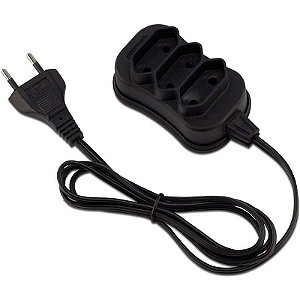 Extensão Elétrica Bipolar 3m Com 3 Entradas - Preto