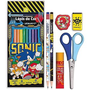 Kit Escolar Sonic Com 7 Peças Em Blister