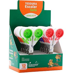 Tesoura Escolar Safe 13,5cm Com Apoio Anti Queda (display Com 12 Unidades Sortidas)