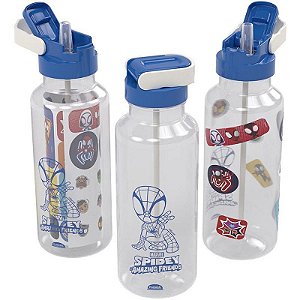 Garrafa Plástica Spidey Com Tampa Automática 600ml