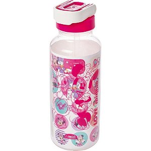 Garrafa Plástica Minnie Com Tampa Automática 600ml