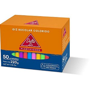 Giz Escolar Colorido Plastificado - Caixa Com 50 Unidades
