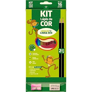 Lápis De Cor Sextavado Eco 12 Cores Com Kit Escolar Pacote Com 4