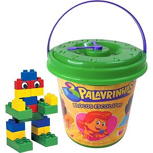 Brinquedo Para Montar 3 Palavrinhas Balde Com Blocos E Relógio