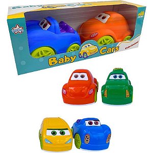Brinquedo Para Bebê Baby Cars Double Com 2 Carrinhos Coloridos