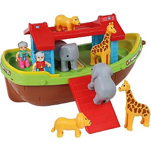 Brinquedo Educativo Barco Arca De Noé Com Bonecos