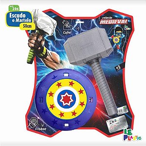 Escudo Heróis  E Um Martelo De Plástico, Dois Brinquedos Em Um.