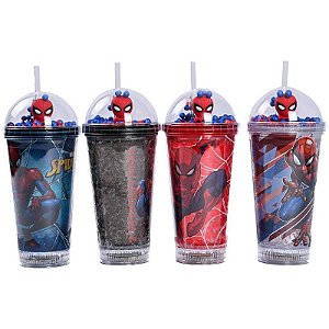 Copo Decorado Spider-man Com Led E Canudo 450ml Sortido