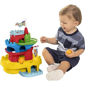 Brinquedo Educativo Monta Castelo Com Blocos - 10 Peças E Tobogã