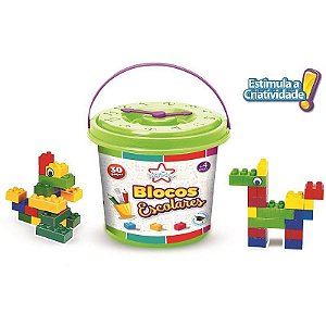 Brinquedo Para Montar Balde Blocos Escolares 30 Peças
