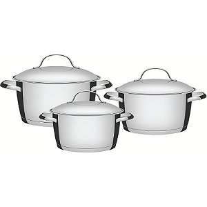 Jogo De Panelas Tramontina Allegra 3 Peças Aço Inox Fundo Triplo