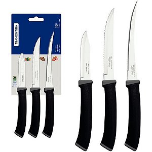 Faca Jogo Felice 3 Peças Inox Cabo Preto