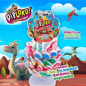 Doce Dip Loko Lollipop Dino Display Com 60 Unidades