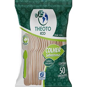 Talher Descartável Colher Sobremesa Madeira Pacote Com 50 Unidades