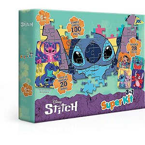 Quebra-cabeça Cartonado Stitch 3 Em 1 – Quebra-cabeça, Dominó E Jogo Da Memória