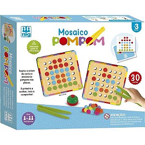 Brinquedo Educativo Mosaico Pompom Com Pinça E Cartas Montessori