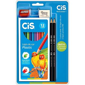 Kit Escolar Cis Com 5 Peças – Lápis De Cor, Lápis Preto, Apontador E Borracha