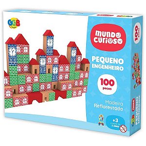 Brinquedo Pedagógico Madeira Pequeno Engenheiro 100 Peças