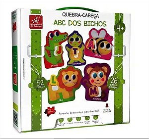 Quebra-cabeça Madeira Abc Dos Bichos 52 Peças