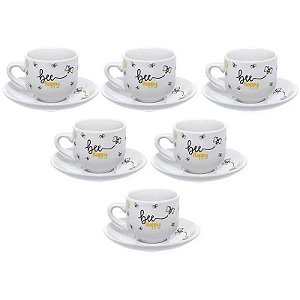 Xícara Para Café Com Pires De Porcelana Honey 90 Ml – Conjunto Com 12 Peças