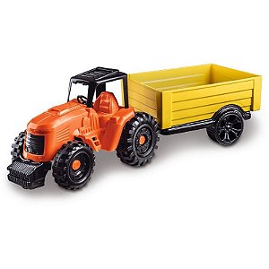 Trator Tractor Works 34cm Com Carretinha, Pá E Rastelo (sortido)