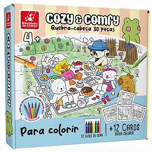 Quebra-cabeça Madeira Comfy E Cozy Para Colorir 30 Peças Com Giz De Cera