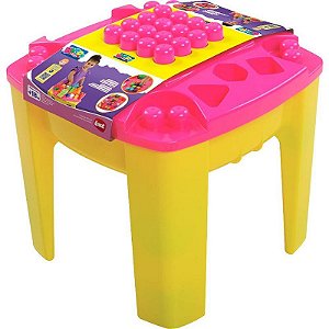 Brinquedo Para Montar Mesa De Atividades Blocolandia Rosa 24 Peças
