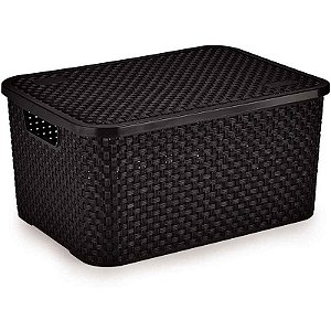 Caixa Plástica Multiuso Rattan Com Tampa Preto Gd 16l