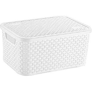 Caixa Plástica Multiuso Rattan Com Tampa 8l Branca