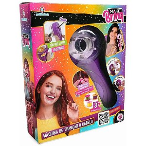 Kit Infantil Make Brinq Trança Cabelo Com Máquina, Fios Coloridos E Elásticos