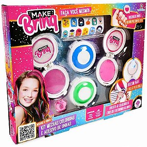 Kit Make Brinq Mechas Coloridas + Adesivos De Unhas