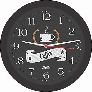 Relógio De Parede Redondo Coffee Preto 21,7cm