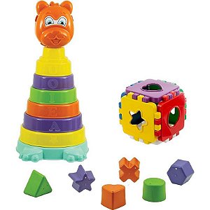 Brinquedo Educativo Urso E Cubo Baby Com 6 Formas
