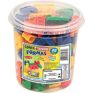 Brinquedo Para Montar Conectando Formas Com 80 Peças Coloridas Em Pote
