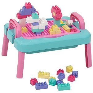 Brinquedo Para Montar Mesa Mercoblocks Charmosa Com 64 Peças