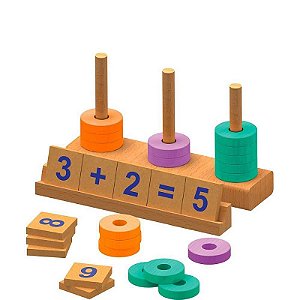 Brinquedo Pedagógico De Madeira Steam Brincando De Matemática 56 Peças