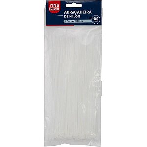 Abraçadeira Nylon Branca 2,5x200mm - Pacote Com 100 Unidades