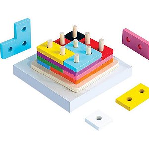 Brinquedo Pedagógico De Madeira Encaixe Formas E Cores Tetris