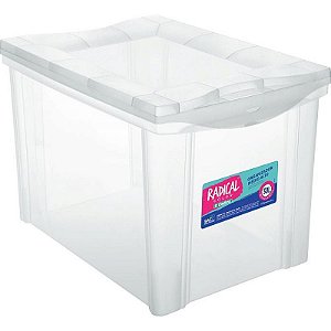 Caixa Plástica Multiuso Médio Cristal Organizadora 30l Com Tampa
