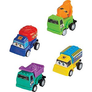 Conjunto Carrinho A Fricção Mini Velozes Trucks Com 4 Unidades
