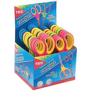 Tesoura Escolar Tris Comfort 15cm Emborrachada - Display Com 18 Unidades