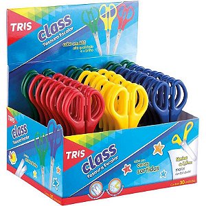 Tesoura Escolar Tris Class 13cm Colorida - Caixa Com 30 Unidades